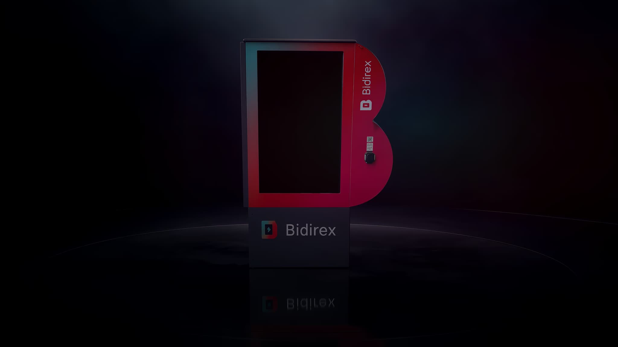 Bidirex SIRIUS AC mit integriertem 55-Zoll-Mediadisplay in dunkler Studioinszenierung