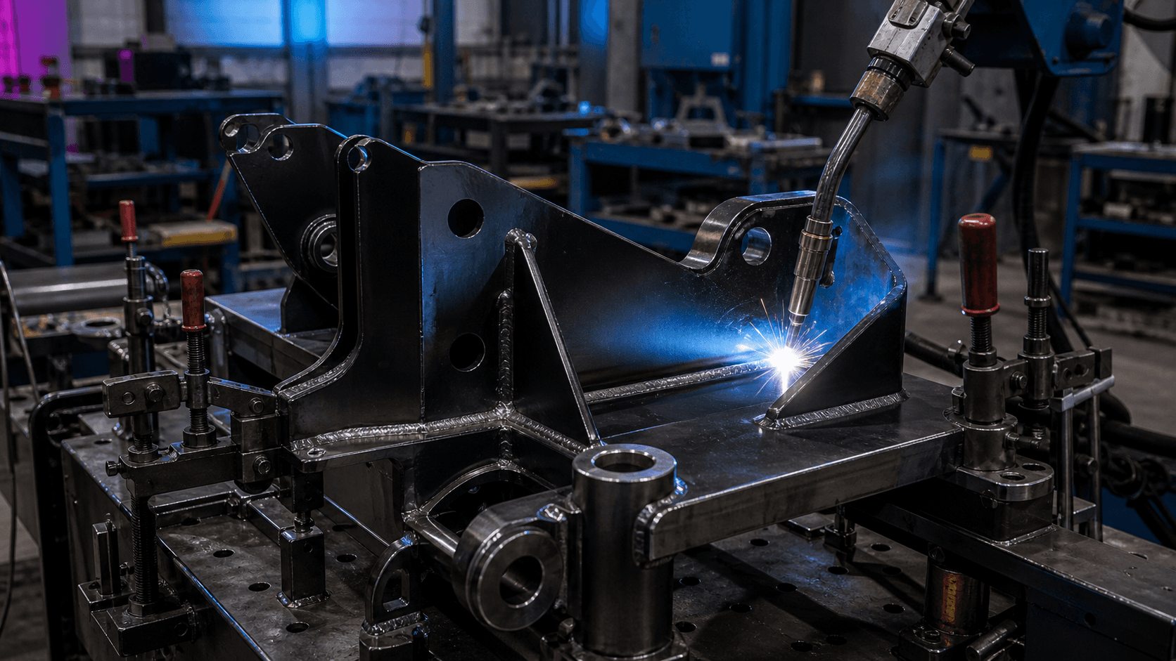 Schweißtechnik an einer Metallbaugruppe im Werk Leisinger