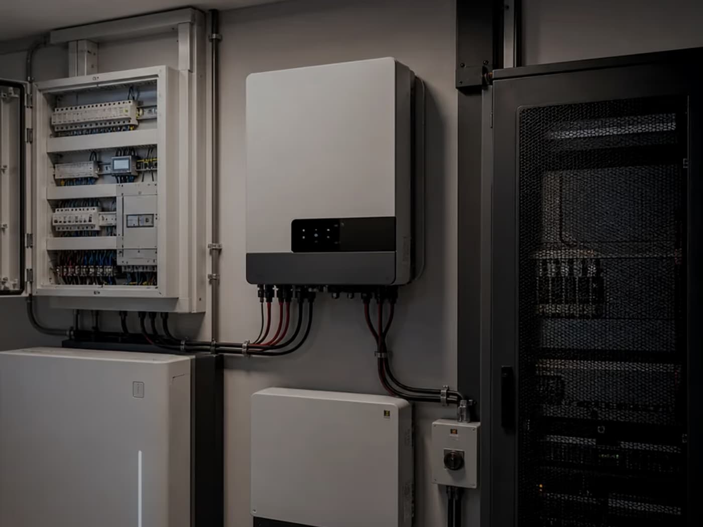 Hausanschlussraum mit Batteriespeicher, Wechselrichter und Zählerschrank