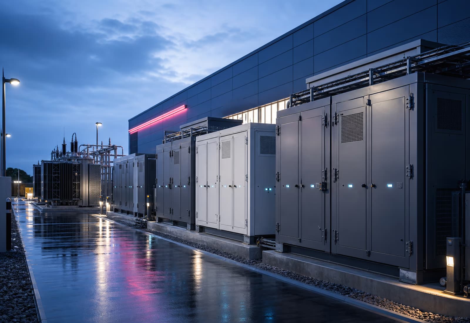 Illustrative Batteriespeicher- und Schaltanlagenstruktur als Detailbild für steuerbare Flexibilität.